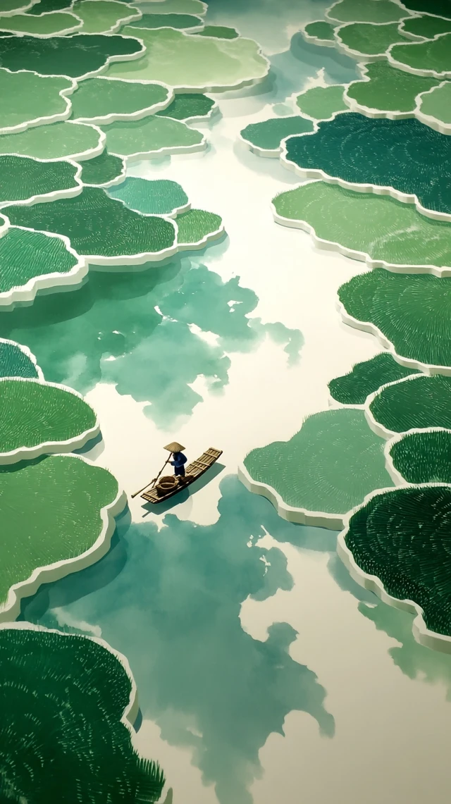 Chinese Rice Paddies Illustration Landscape