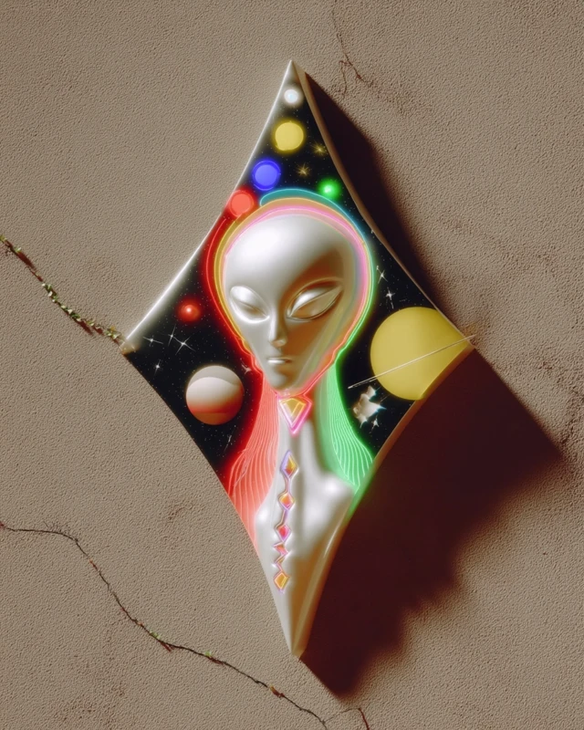 Neon Alien Decalcomania Vintage Art