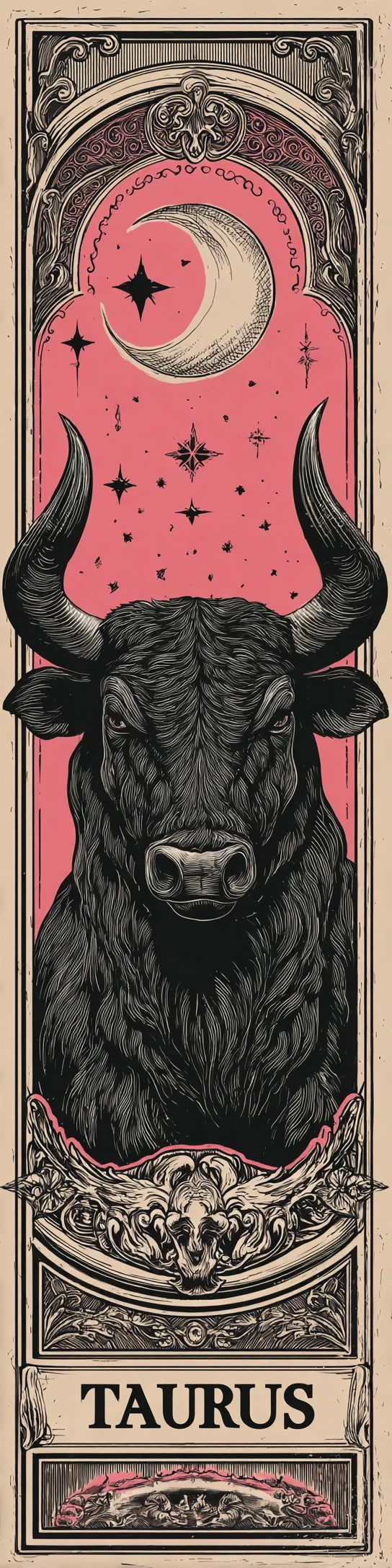 Taurus Zodiac Card Vintage Style Bull Illustration