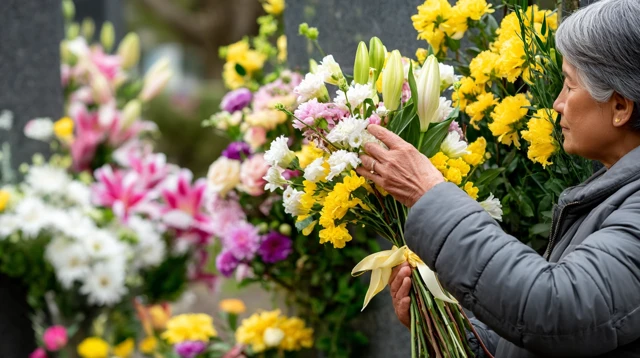 Bouquet on a Gravestone Cemetery Flowers