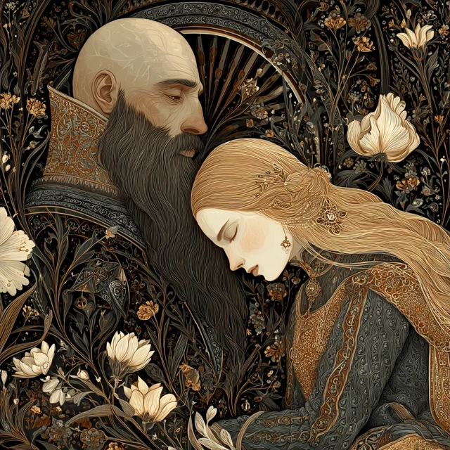 Giant and Maiden Illustration Romantic Scene