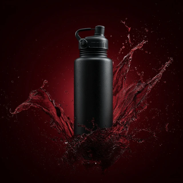 Black Hydration Bottle with Water Splash 4K