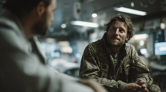 Medical Professional Talks to Injured Soldier