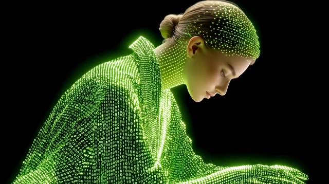 Woman in Binary Code Cyberpunk Editorial Photo