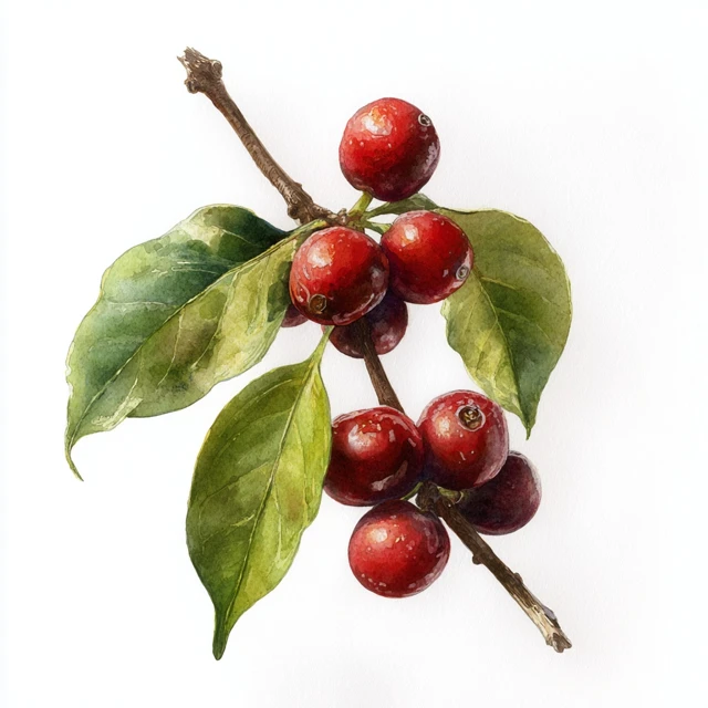 Coffee Cherry Watercolor Botanical Illustration