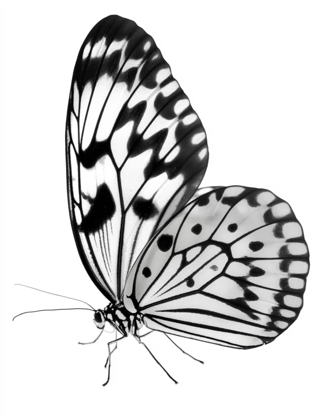 Realistic Black and White Butterfly PNG