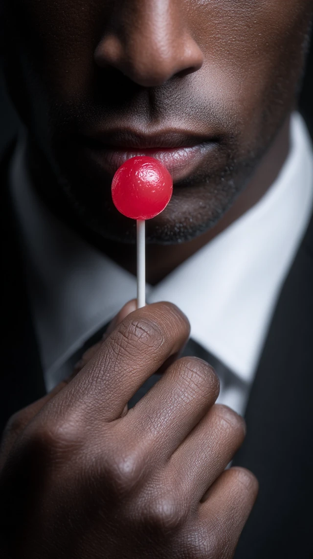 Executive Man with Lollipop Black Suit Portrait