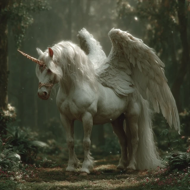 Majestic Unicorn in Enchanted Forest Fantasy Art