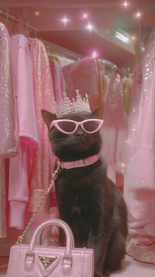 Glamorous Black Cat in Pink Paradise