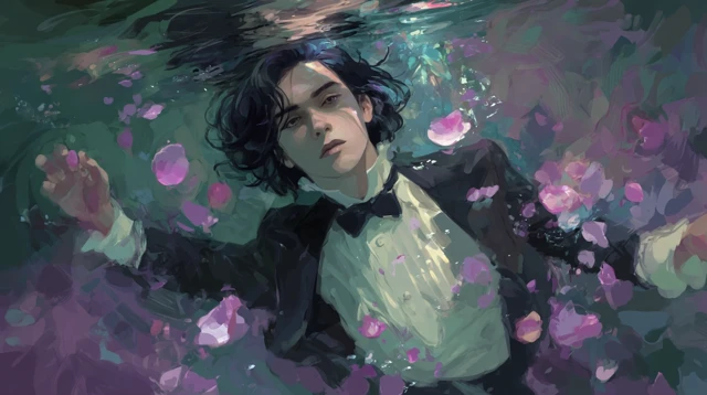Underwater Portrait of a Boy with Roses Digital Art