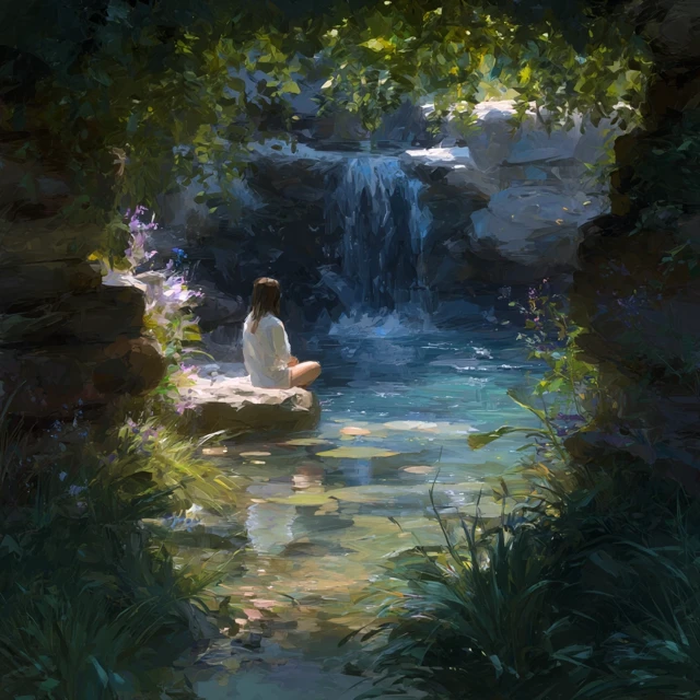Waterfall Painting Serene Landscape Nature Art