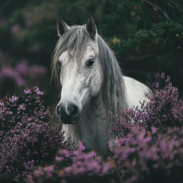 White Horse in Purple Flowers Majestic Photo