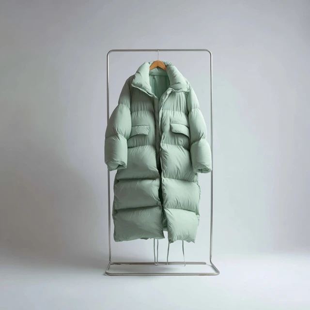 Mint Green Oversized Down Coat on Hanger