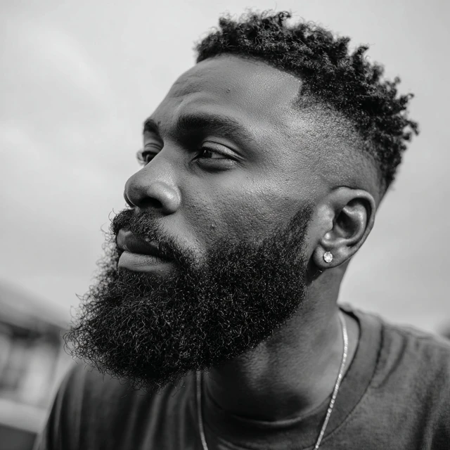 Black Man with Beard Side Profile Portrait