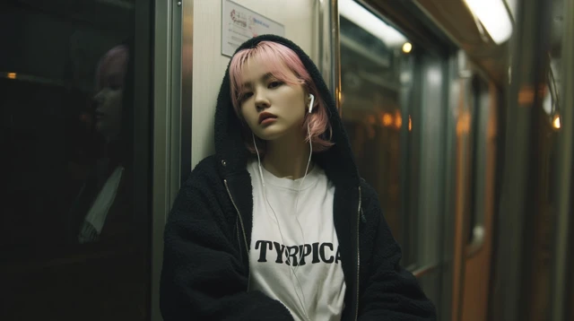 Japanese Woman on Subway at Night - Moody Photography
