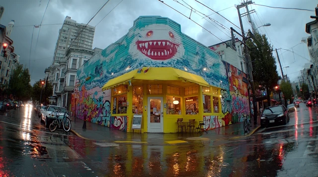 Haight Street Cafe Mural Rainy Day