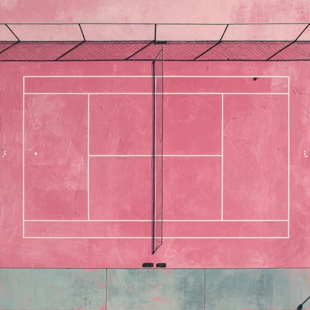 Pink Tennis Court Minimalist Oil Painting