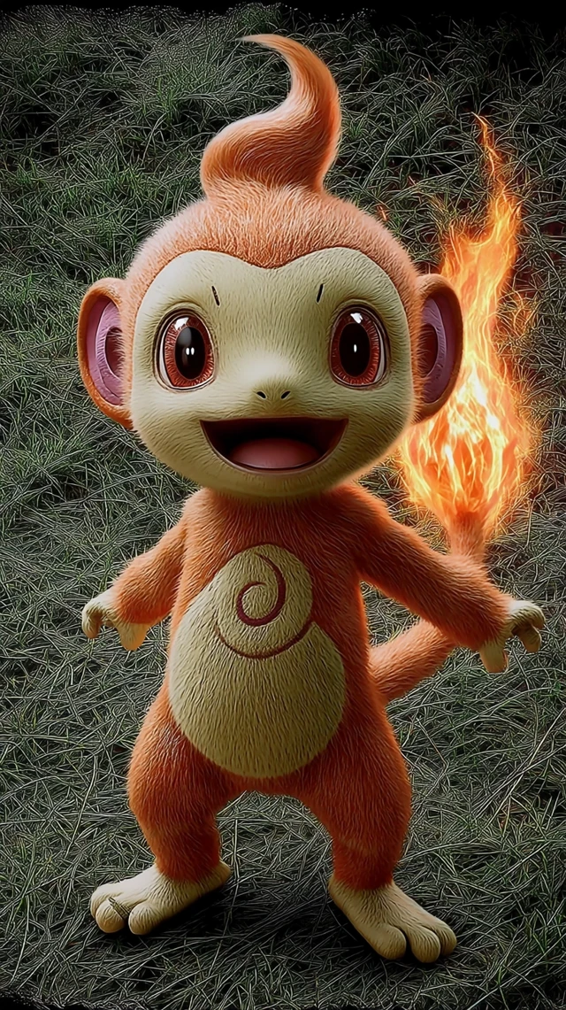 Playful Fire Monkey Pokemon in a Grassland