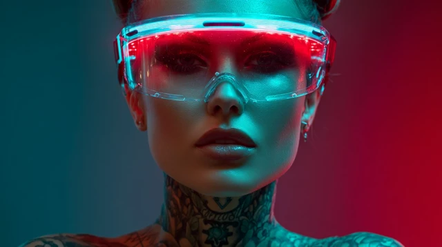 Cyberpunk Woman With Neon Visor Portrait 8K