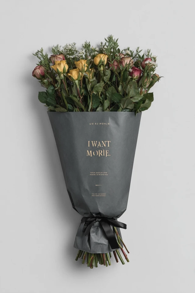 Rose Bouquet in Gray Wrap Studio Photography