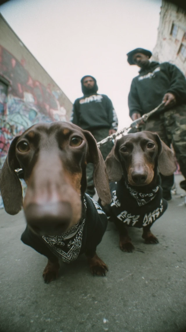 Angry Dachshunds in 2000s Rap Style
