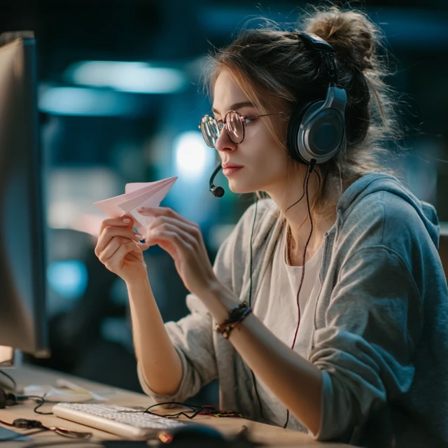 Tech Support Girl with Paper Airplane