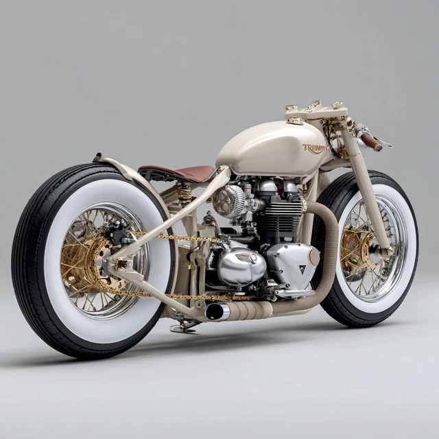 Custom Triumph Bobber Motorcycle Restored Silver Wheels Whitewall Tires