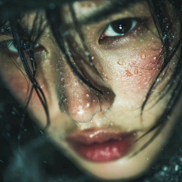 Emotional Asian Woman in the Rain Ultra Realistic Portrait