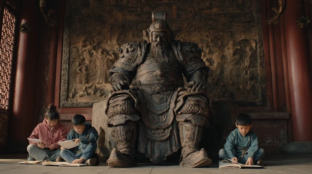 Ancient Chinese Temple Guan Yu Statue Scene