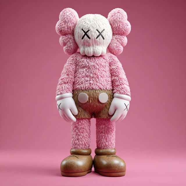 KAWS Figure 3D Render Pink Fur Cartoon