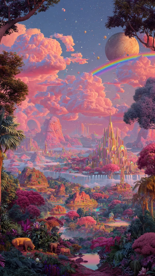 Rainbow Utopia Dreamlike Fantasy Landscape