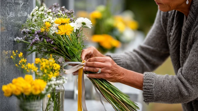 Bouquet on a Gravestone Cemetery Flowers
