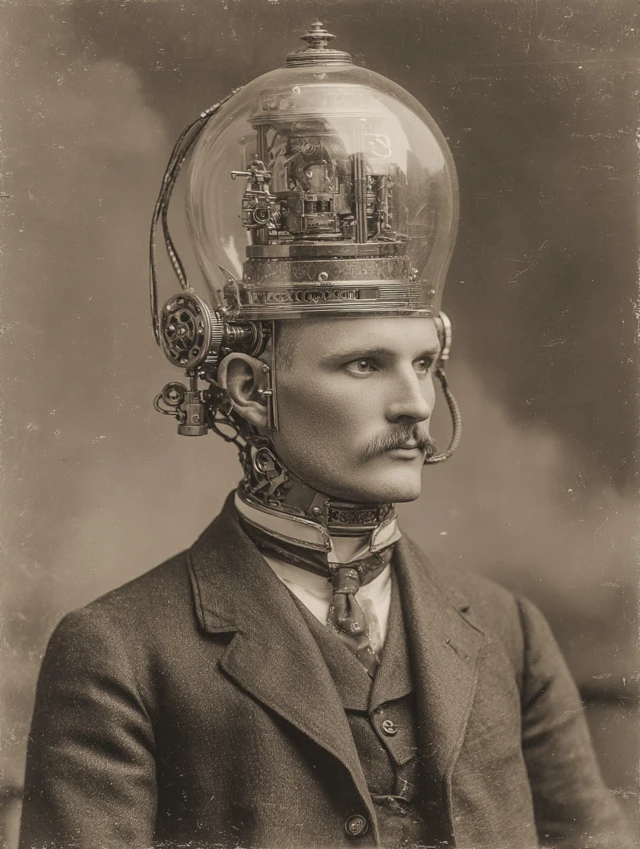 Vintage Man with Steampunk Robotics