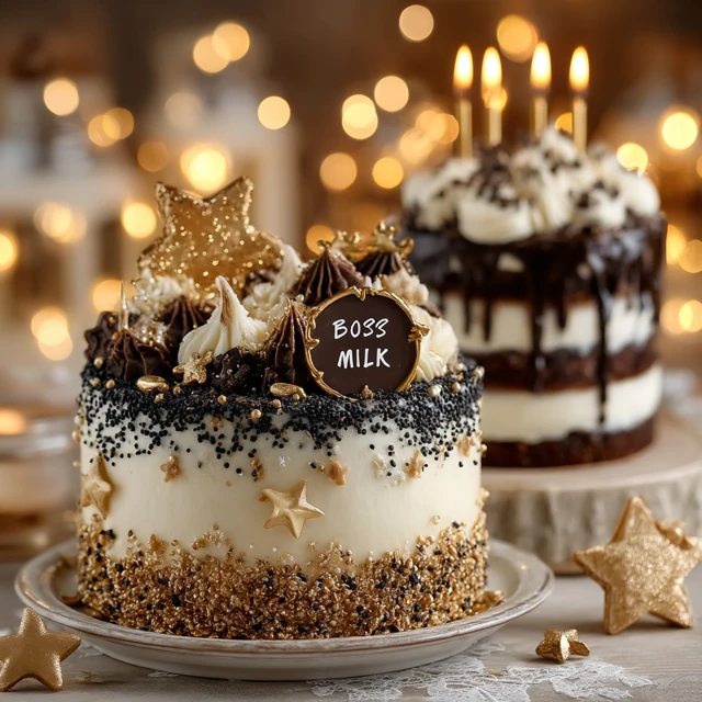 Elegant Cake with Golden Sparkles and Candles