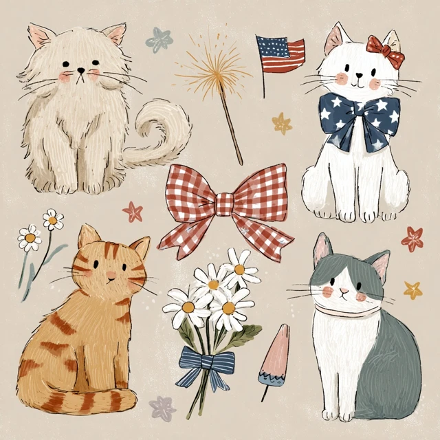 Country Cats Illustration Patriotic Theme