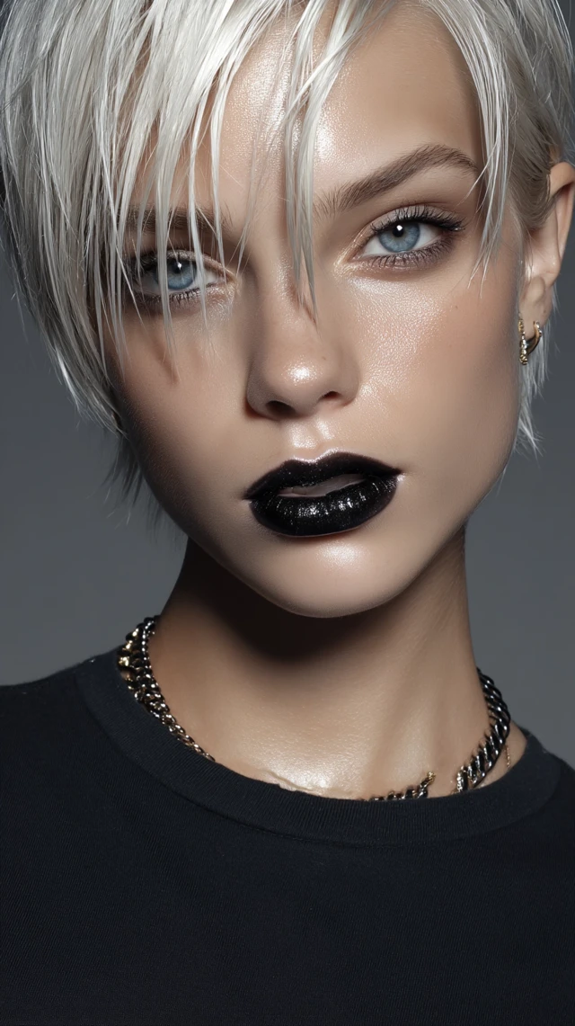 Edgy Dior Fashion Model with Black Lip Gloss