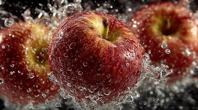 Apples with Water Droplets Macro Photography