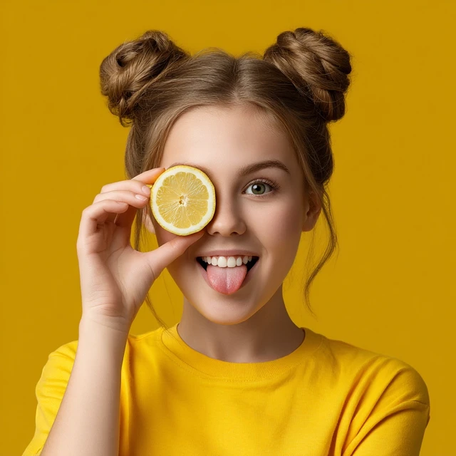 Girl with Lemons Playful Portrait