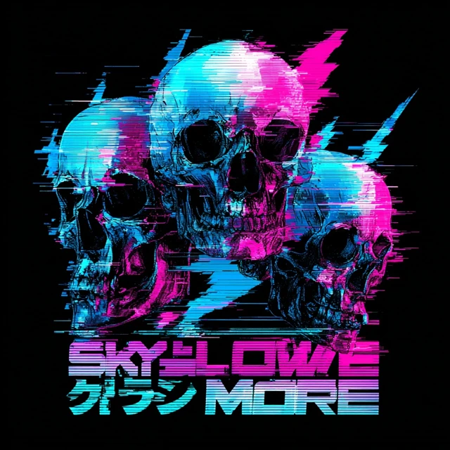 Glitch Art Skulls Cyberpunk Music Cover Artwork