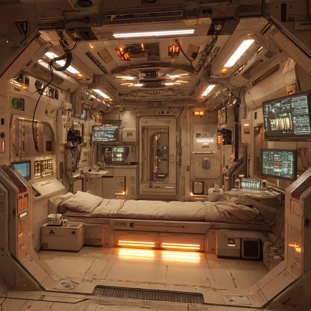 Retro SciFi Cryogenic Chamber Space Station Interior