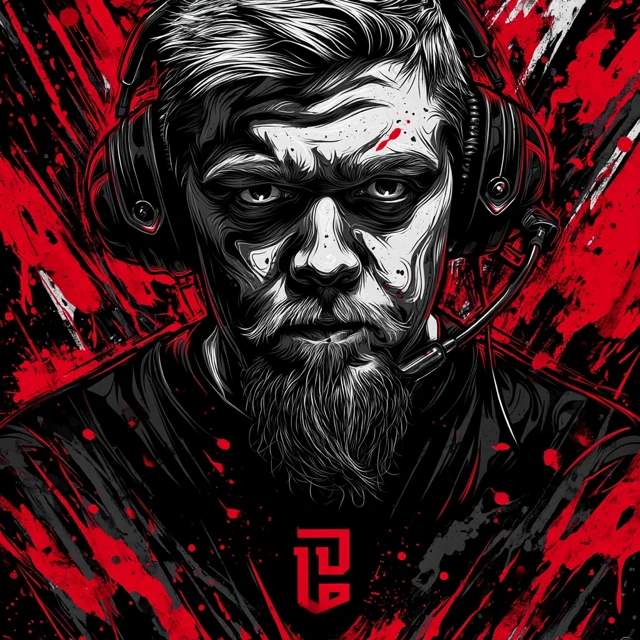 Gaming Poster Art Vector Gamer with Headphones Red Black
