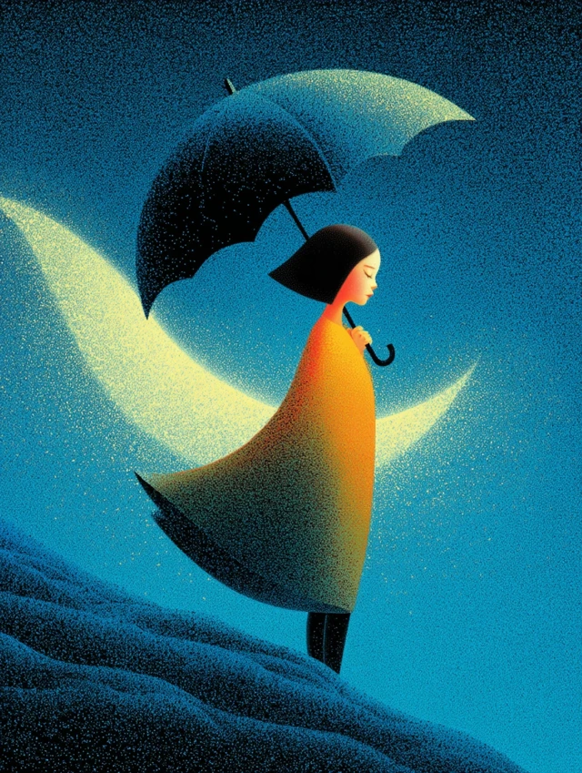 Resilient Girl in Storm Minimalistic Illustration