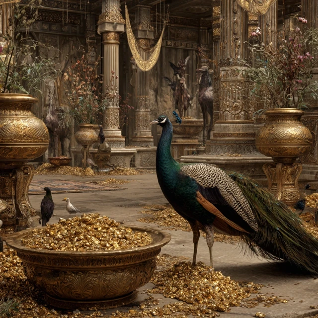 Photorealistic Peacock in a Golden Throne Room