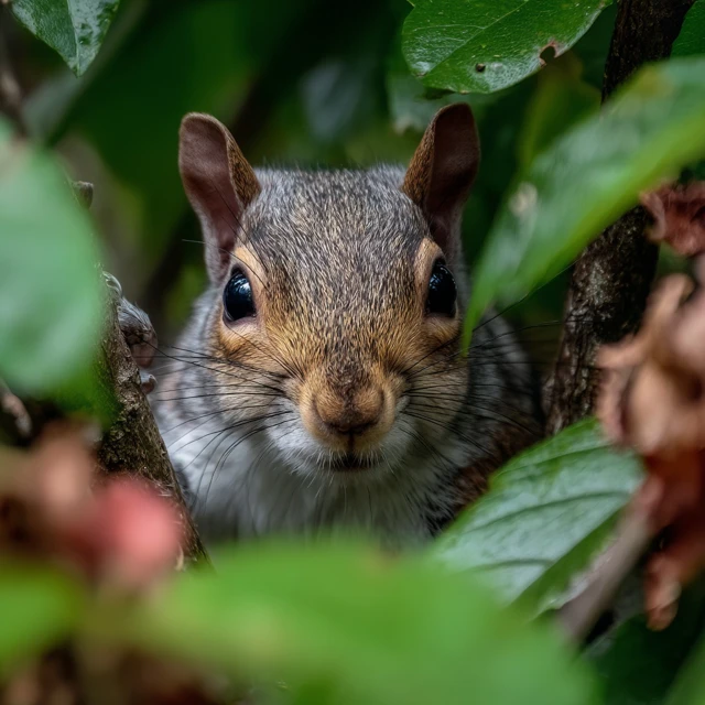 Eastern Gray Squirrel Peeking from Underbrush
