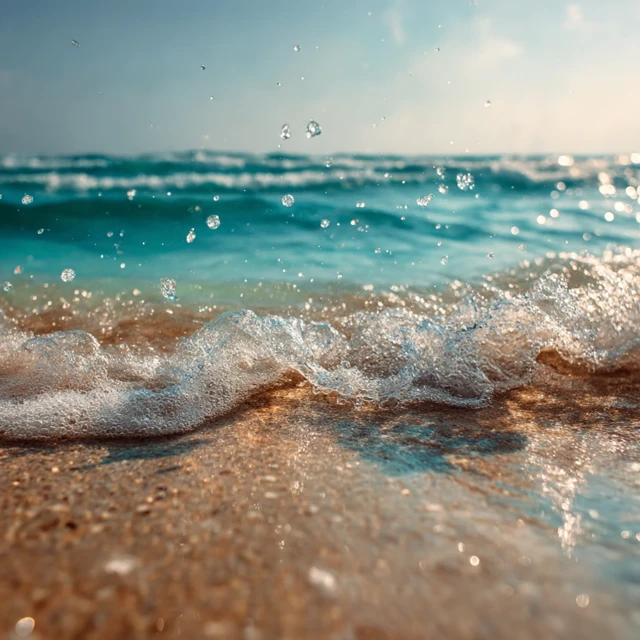 Tropical Beach Scene Golden Sunlight and Turquoise Waves