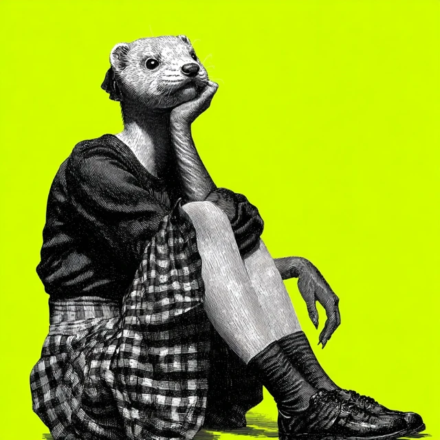 Ferret Girl Victorian Engraving Illustration