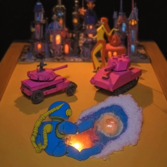 Claymation Fantasy War Miniature with Elves Tanks and Drones
