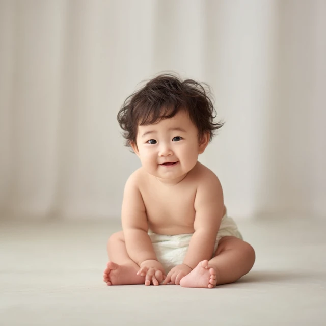 Japanese Baby Portrait Smiling Happy Nappy Cute