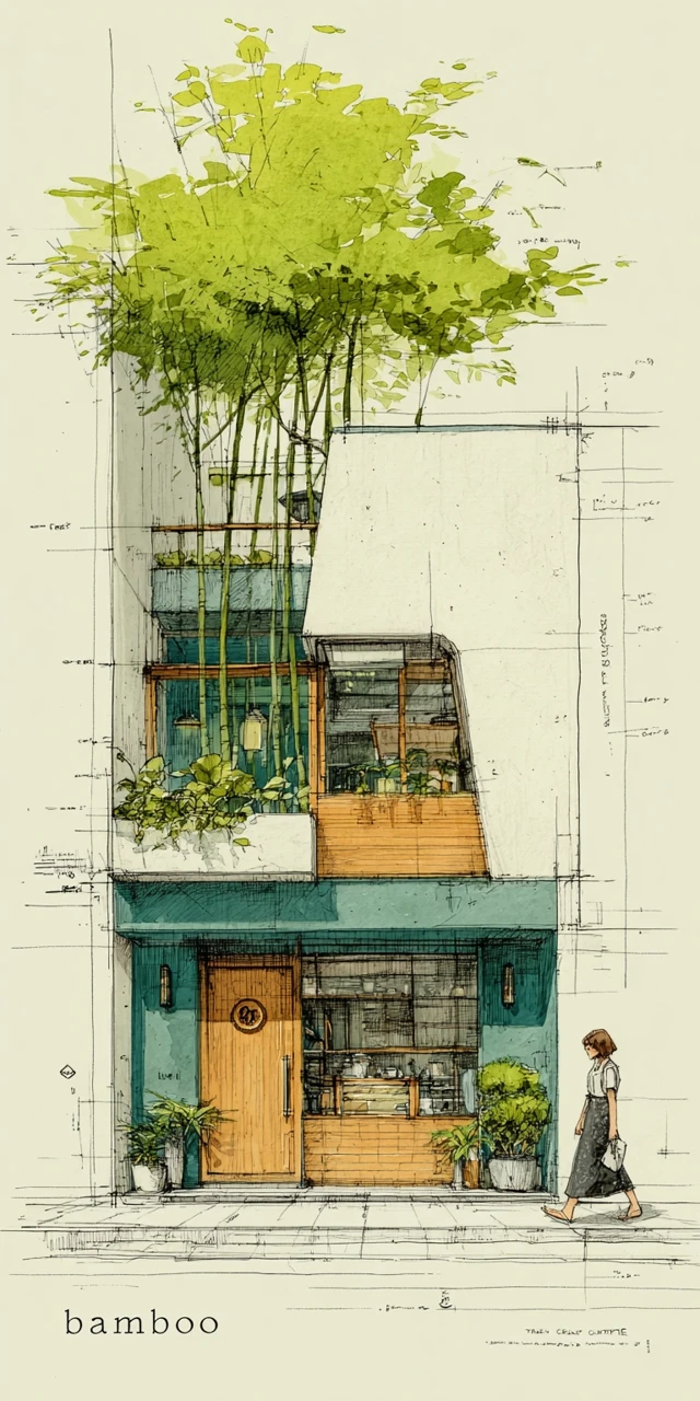 Bamboo Coffee Shop Architectural Drawing