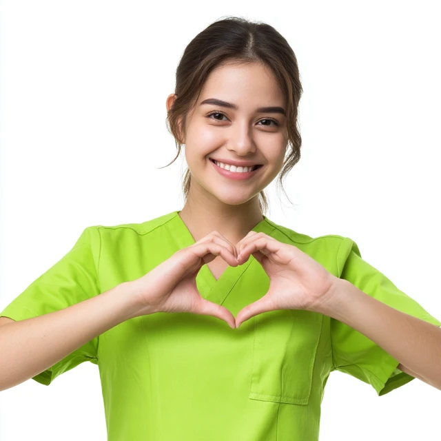 Smiling Indian Healthcare Worker Heart Gesture
